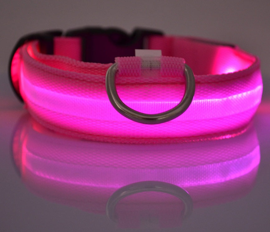 Nylon LED Pet Dog Luminous Collar Night Safety Flashing Glow in Dark