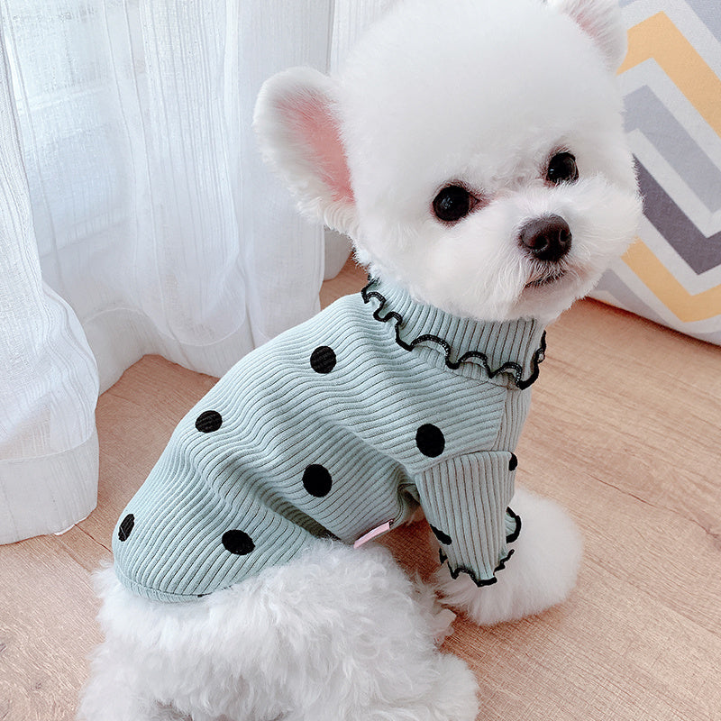 Soft & Stylish Dot Turtleneck Dog Shirt – Cozy Bottoming Layer for Small to Medium Dogs