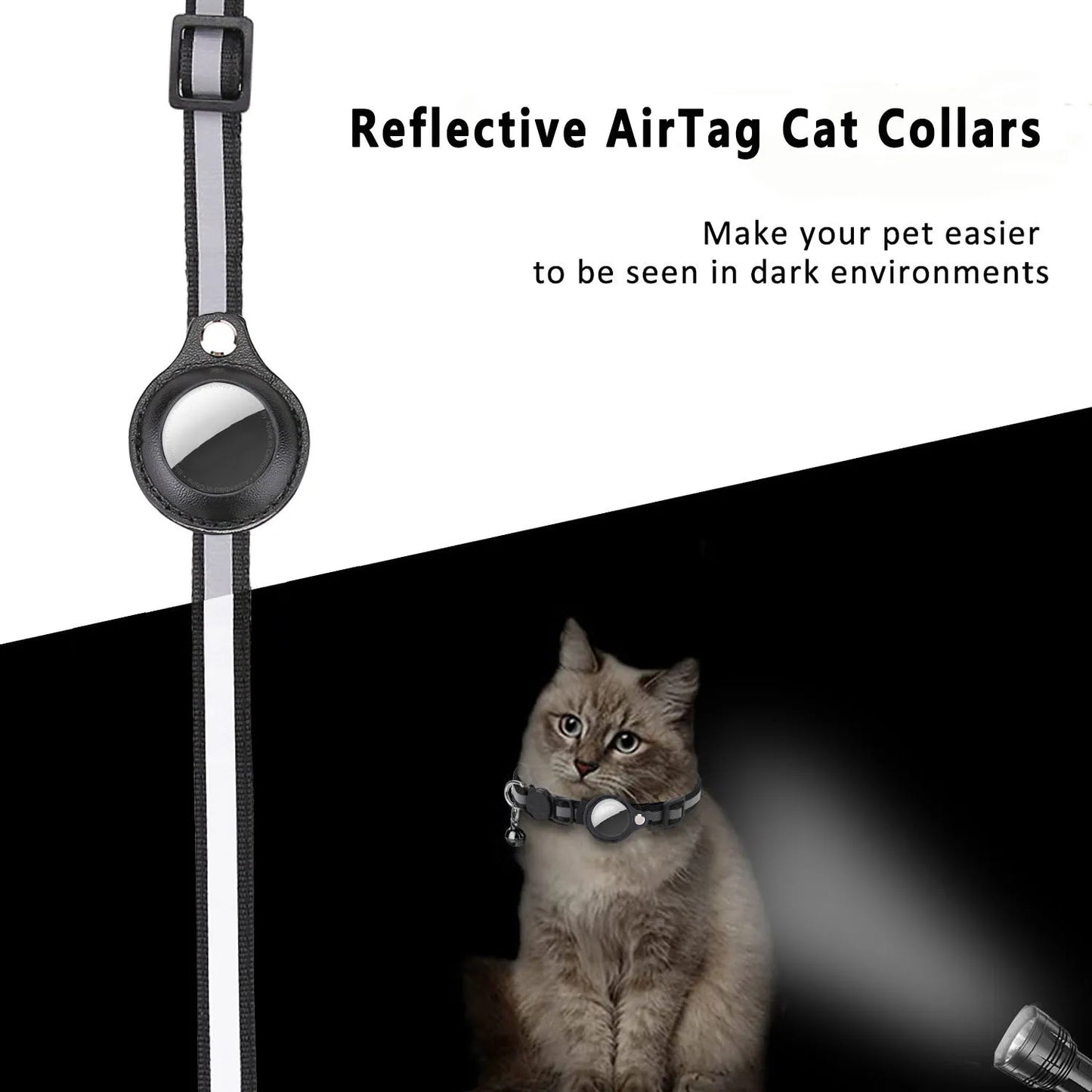 Cat AirTag Holder Collar Breakaway Reflective Strips Adjustable Kitten