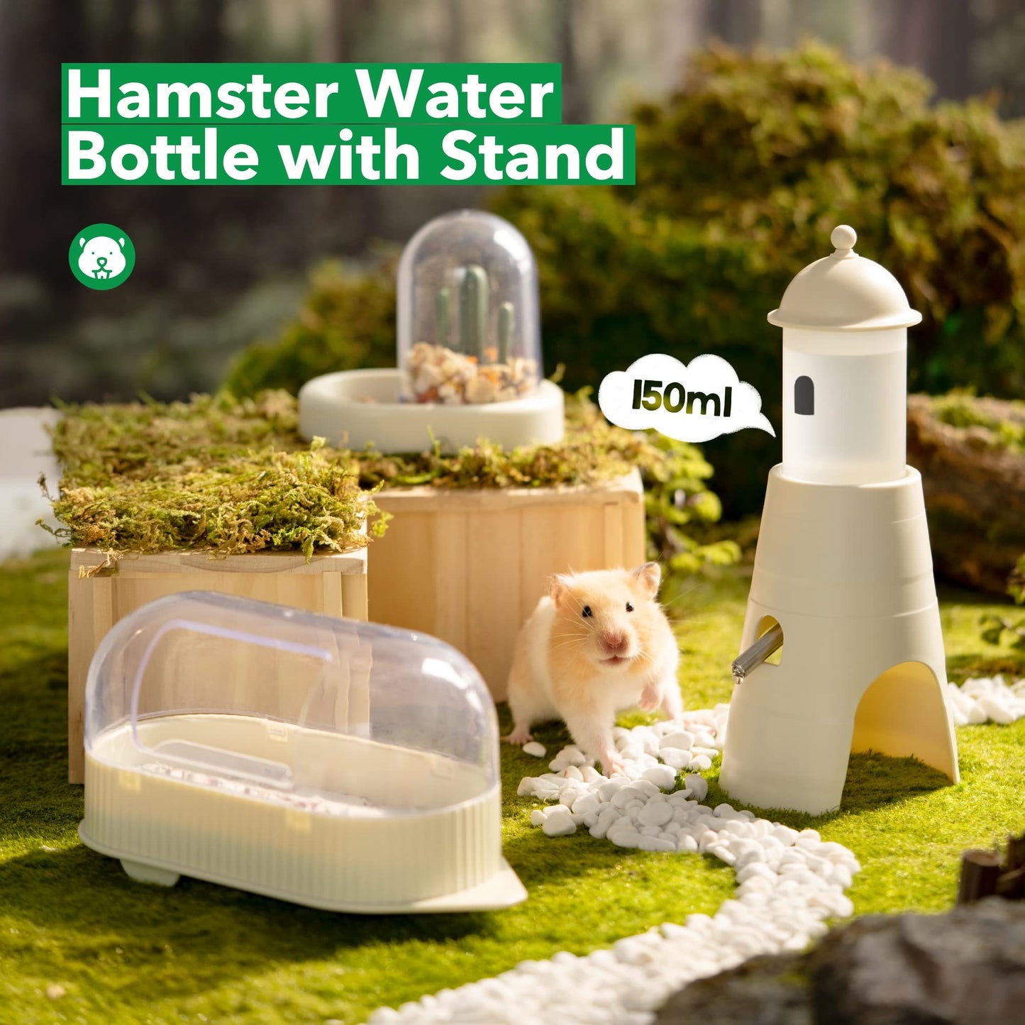 Hamster Water Bottle With Stand & Hideout Space.